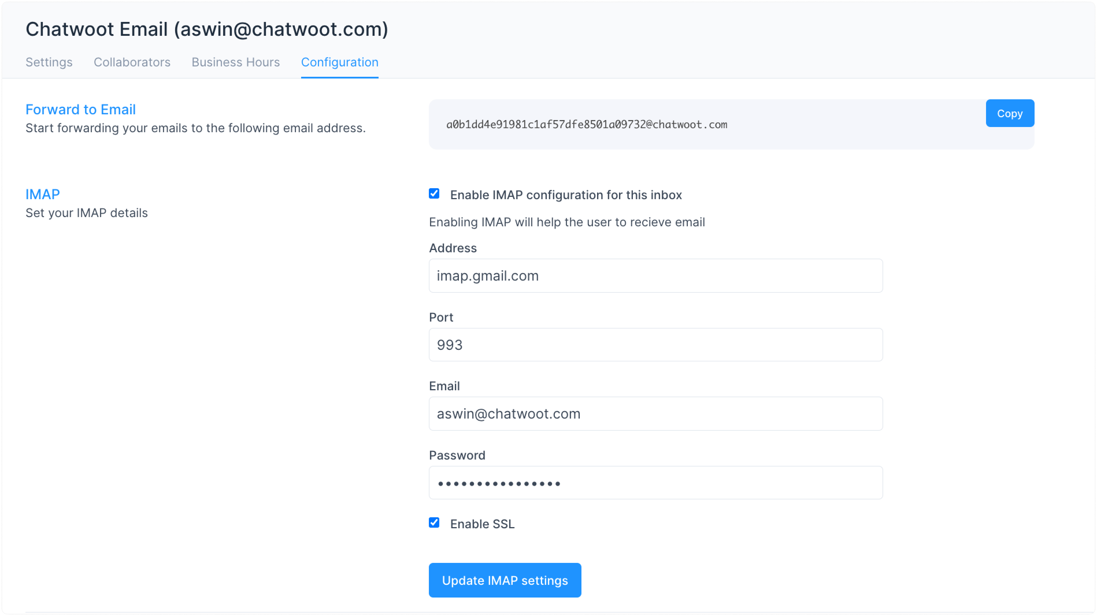 Configuración de IMAP en WhatChat