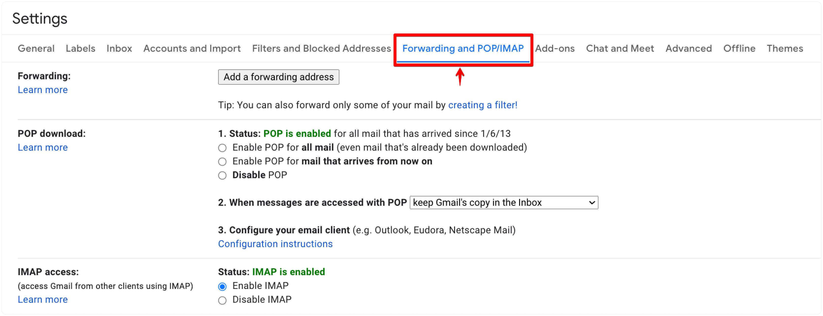 Configuración de Reenvío y POP/IMAP en Gmail