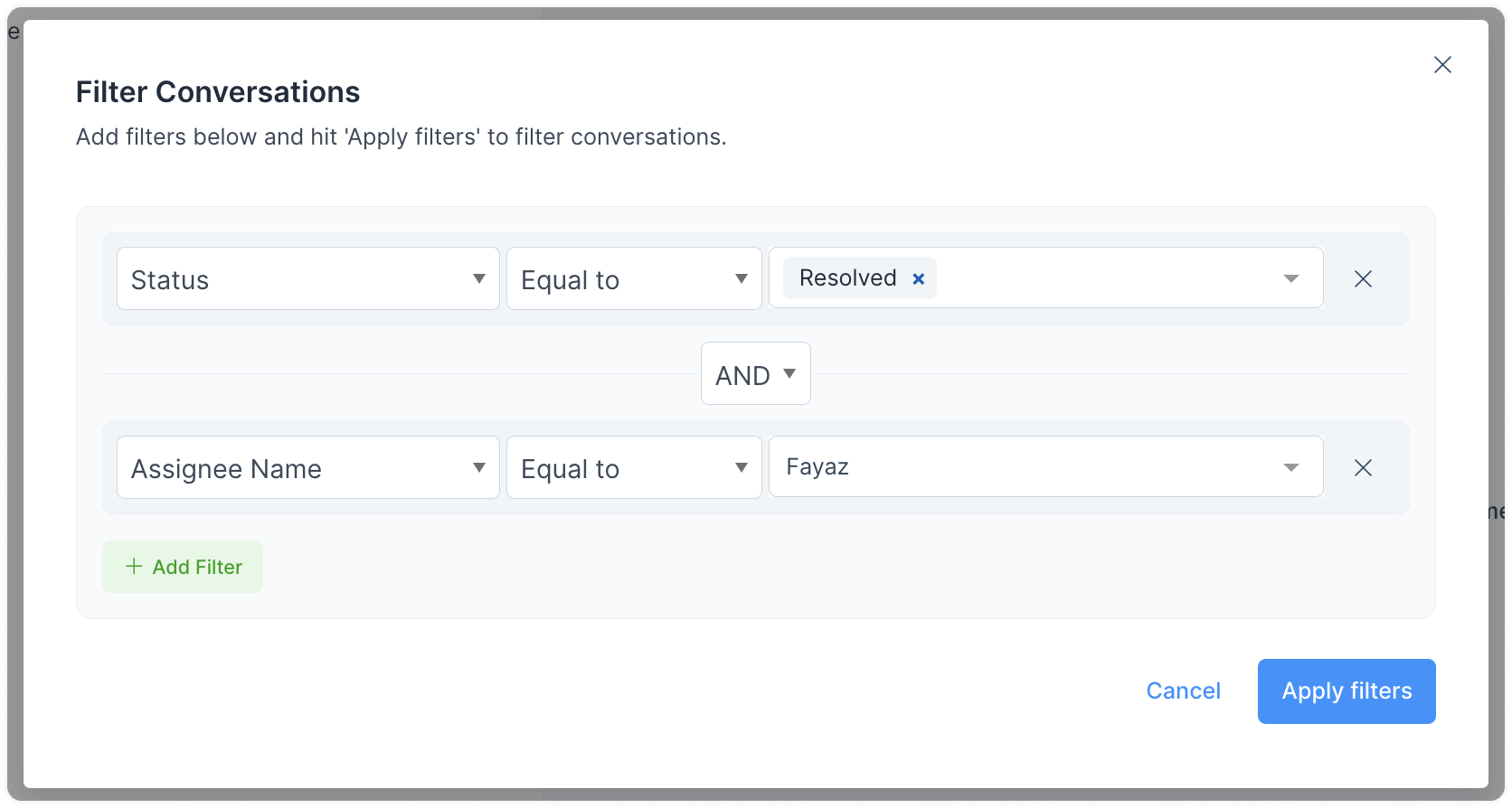 Filtros de conversación disponibles en WhatChat