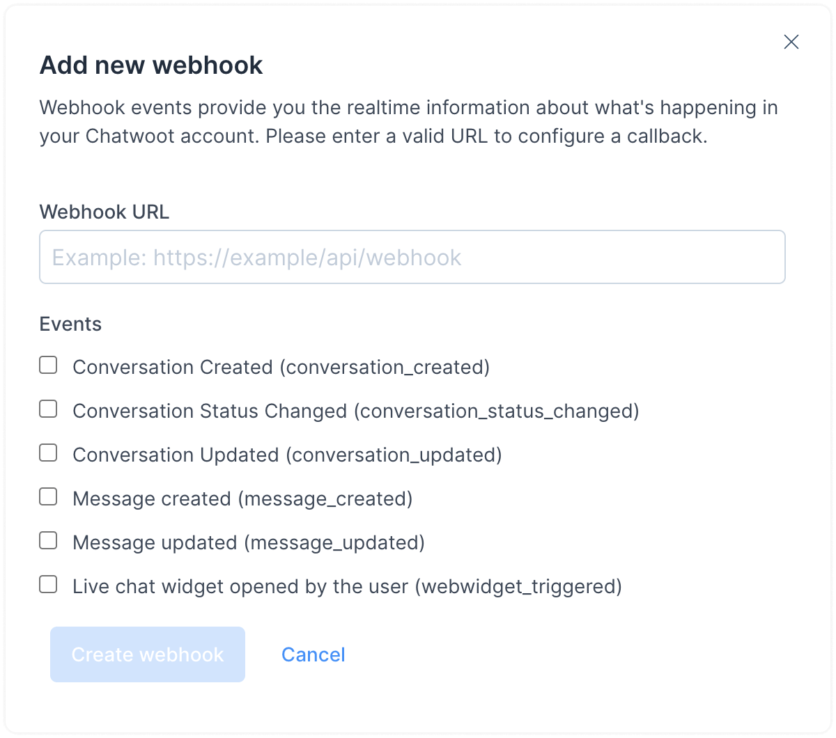 Configuración de nuevos webhooks en WhatChat