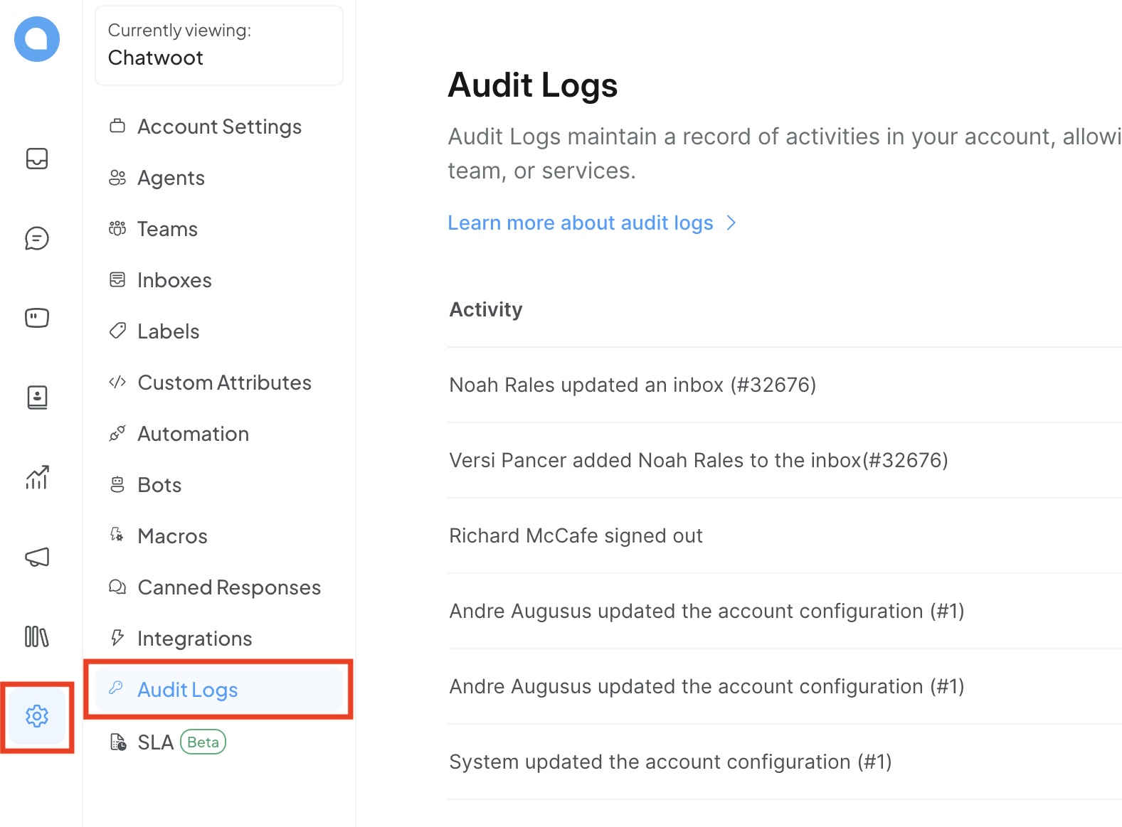 Registros de Auditoría en WhatChat